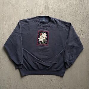 Vintage Kent State Floral Sweatshirt Men XL Navy Blue 90s Oarsman